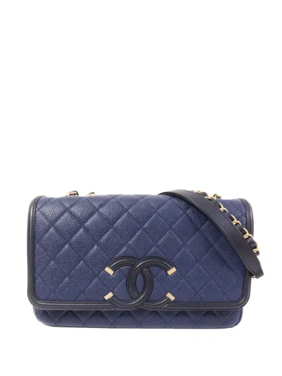 Pre-owned Chanel Cc Filigree Shoulder Bag In Blue