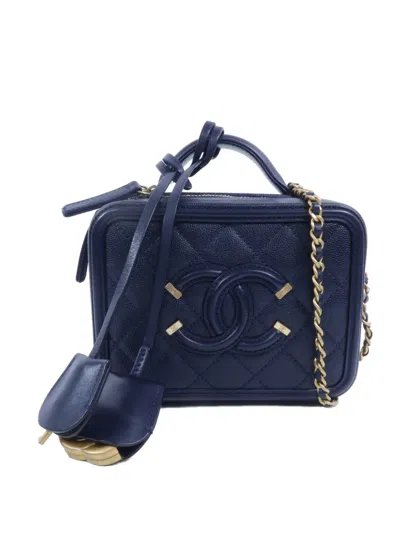 Pre-owned Chanel Cc Filigree Vanity Shoulder Bag In Blue