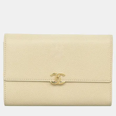 Pre-owned Chanel Cc Flap Long Wallet In Beige