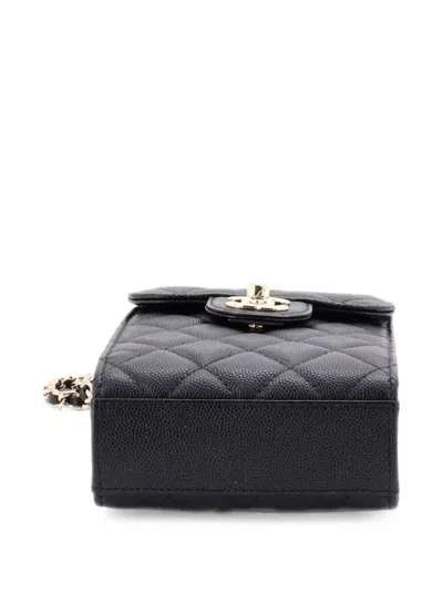 Pre-owned Chanel Cc Flap Phone Holder Crossbody Bag Quilted Caviar Clutch Bag In Black