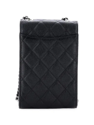 Pre-owned Chanel Cc Flap Phone Holder Crossbody Bag Quilted Caviar Clutch Bag In Black