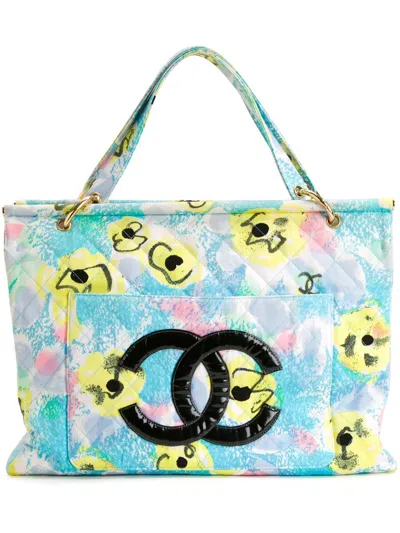 Pre-owned Chanel Cc Floral Hand Bag In Blue