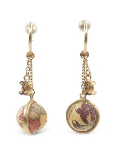 Pre-owned Chanel Cc Floral-print Earrings In Gold
