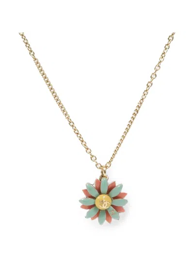 Pre-owned Chanel Cc Flower-pendant Necklace In Gold