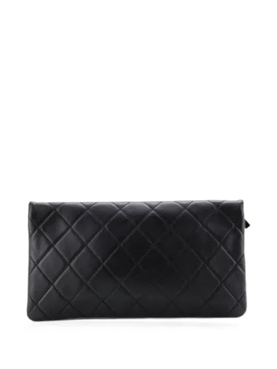 Pre-owned Chanel Cc Foldover Quilted Lambskin Large Clutch Bag In Black