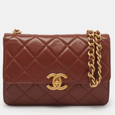 Pre-owned Chanel Cc Frame Brown Quilted Leather Flap Bag