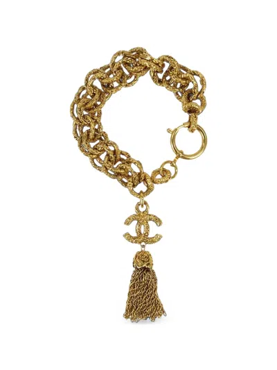 Pre-owned Chanel Cc Fringe Bracelet In Gold