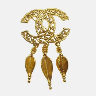 Pre-owned Chanel Cc Fringe Brooch Pin Gold