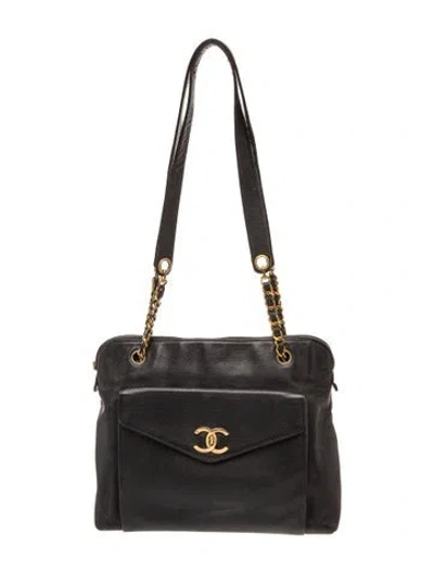 Pre-owned Chanel Cc Front Pocket Chain Tote In Black