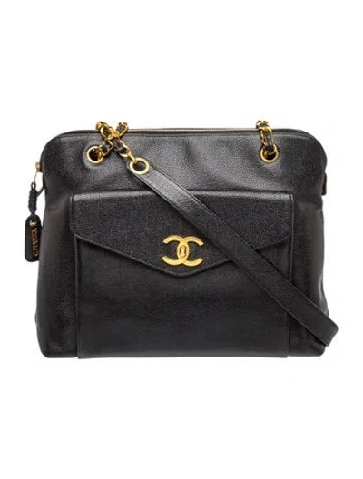 Pre-owned Chanel Cc Front Pocket Chain Tote In Black