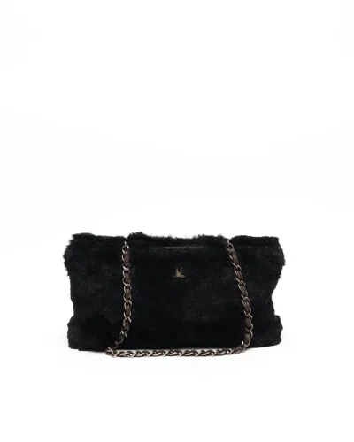 Pre-owned Chanel Cc Fur Chain Tote Bag In Black
