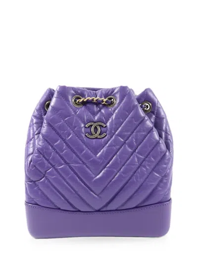 Pre-owned Chanel Cc Gabrielle Calfskin Backpack In Purple
