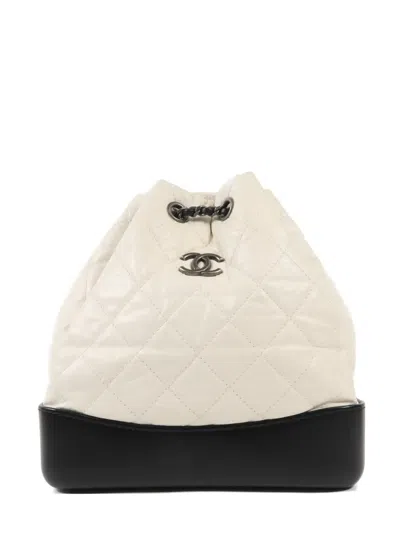 Pre-owned Chanel Cc Gabrielle Quilted Calfskin Backpack In White