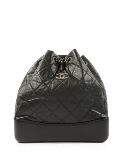 Pre-owned Chanel Cc Gabrielle Quilted Leather Backpack In Black