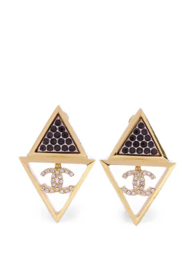 Pre-owned Chanel Cc Geometric Earrings In Gold