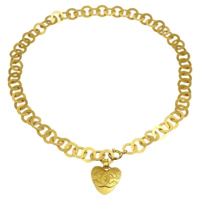 Pre-owned Chanel Cc Gold Metal Heart Charm Chain Link Waist Belt In Brown