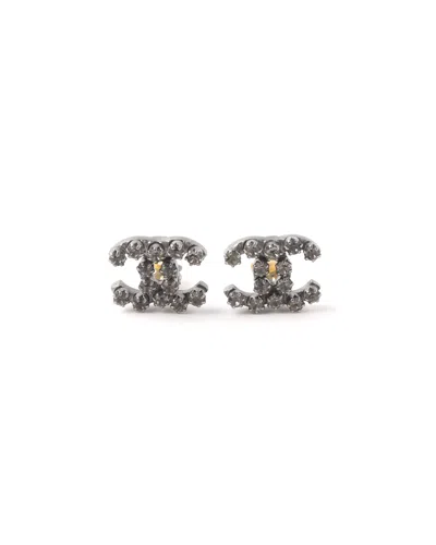Pre-owned Chanel Cc Gunmetal Rhinestone Earrings