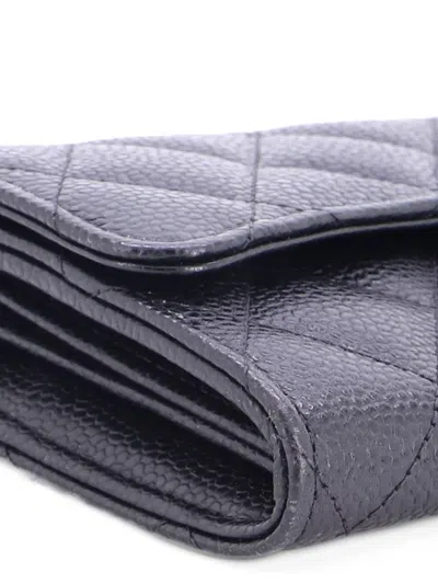 Pre-owned Chanel Cc Gusset Classic Flap Wallet Quilted Caviar Long Small Wallets In Black