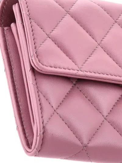 Pre-owned Chanel Cc Gusset Flap Wallet Quilted Lambskin Long Small Wallets In Purple