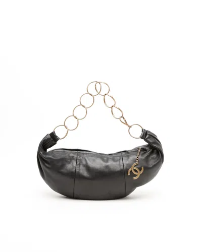 Pre-owned Chanel Cc Half Moon Chain Hobo Bag In Black