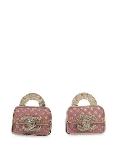 Pre-owned Chanel Cc Handbag-motif Earrings In Gold