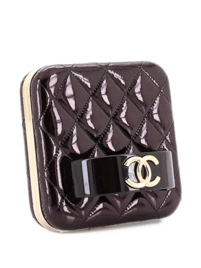 Pre-owned Chanel Cc Handle Minaudiere Quilted Patent Clutch Bag In Black