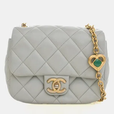 Pre-owned Chanel Cc Heart Charm Mini Grey Lambskin Shoulder Bag In Gray