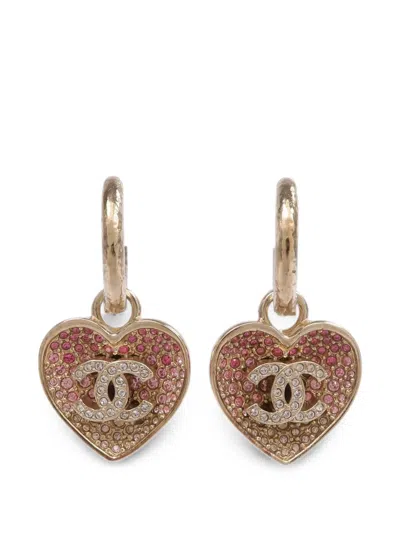 Pre-owned Chanel Cc Heart Earrings In Gold