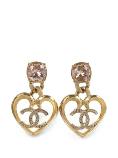 Pre-owned Chanel Cc Heart Earrings In Gold