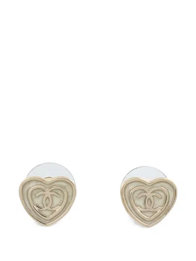Pre-owned Chanel Cc Heart Earrings In Gold