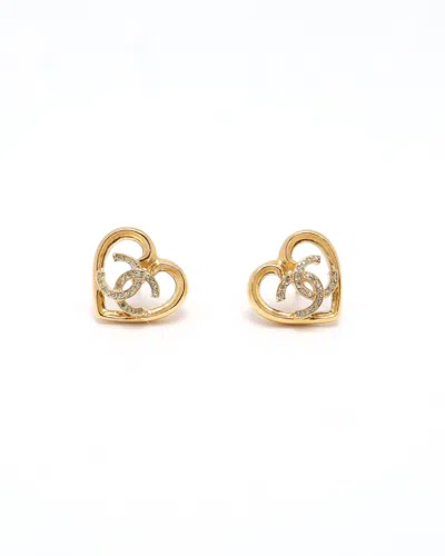 Pre-owned Chanel Cc Heart Earrings In Yellow