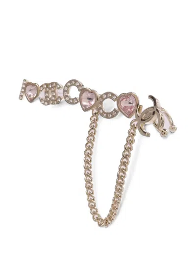 Pre-owned Chanel Cc Heart-charm Earrings In Gold