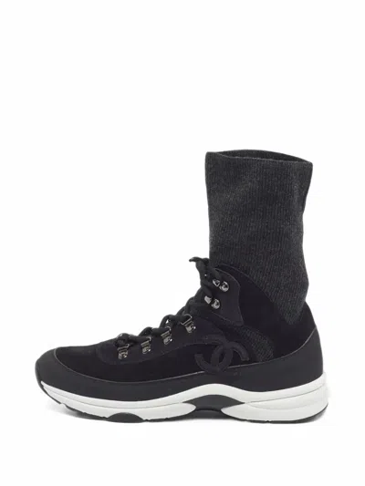 Pre-owned Chanel Cc High-top Sneakers In Black