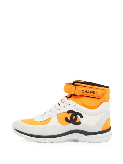 Pre-owned Chanel Cc High-top Sneakers In Orange