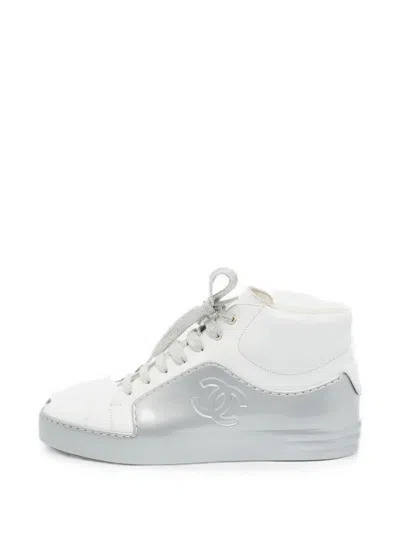 Pre-owned Chanel Cc High-top Sneakers In White