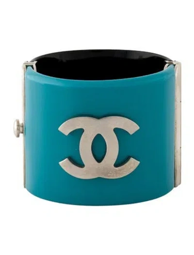 Pre-owned Chanel Cc Hinged Bangle Bracelet, 6.25" In Multi