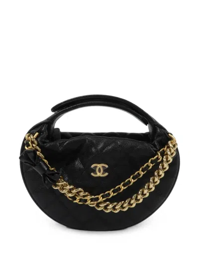 Pre-owned Chanel Cc Hobo Pouch Quilted Tote Bag In Black