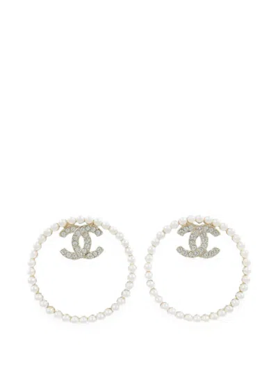 Pre-owned Chanel Cc Hoop Earrings In Gold
