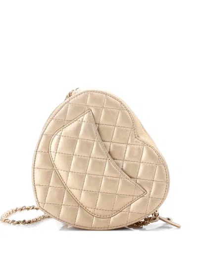 Pre-owned Chanel Cc In Love Heart Bag Quilted Lambskin Crossbody Bag In Gold