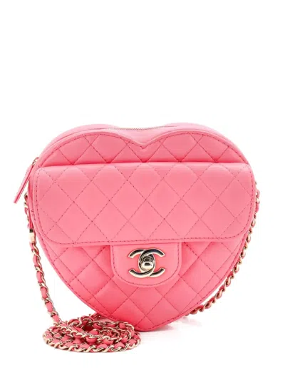 Pre-owned Chanel Cc In Love Heart Bag Quilted Lambskin Crossbody Bag In Pink