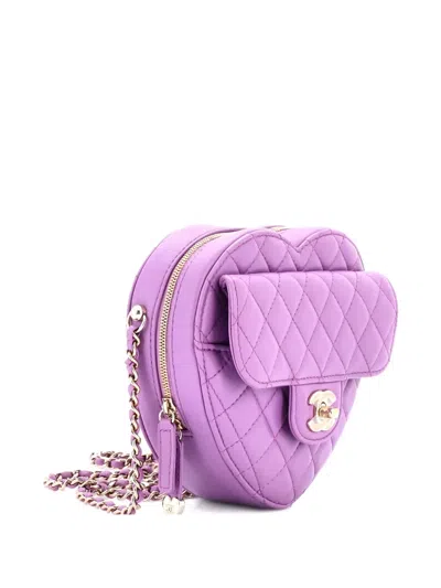 Pre-owned Chanel Cc In Love Heart Bag Quilted Lambskin Crossbody Bag In Purple