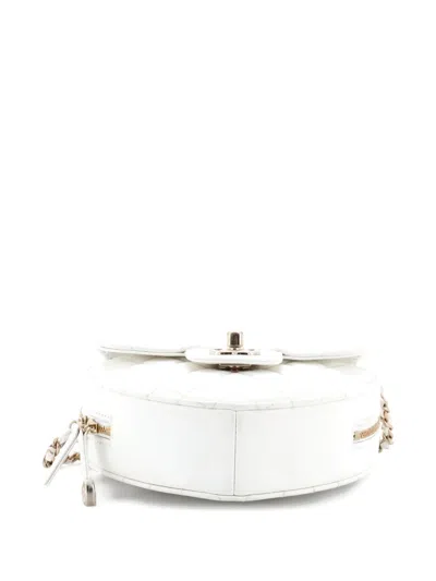 Pre-owned Chanel Cc In Love Heart Bag Quilted Lambskin Crossbody Bag In White