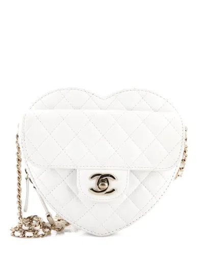 Pre-owned Chanel Cc In Love Heart Bag Quilted Lambskin Crossbody Bag In White