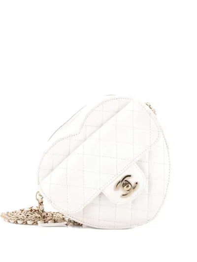 Pre-owned Chanel Cc In Love Heart Bag Quilted Lambskin Crossbody Bag In White