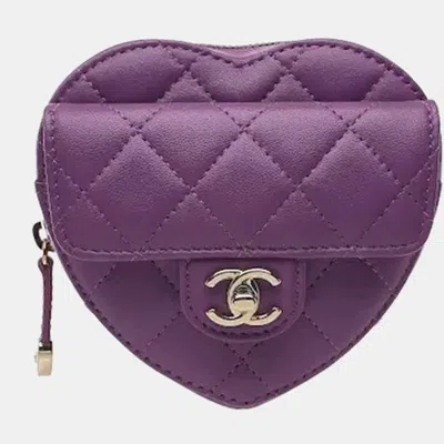 Pre-owned Chanel Cc In Love Heart Belt Bag Purple Lambskin Leather Belt Bag
