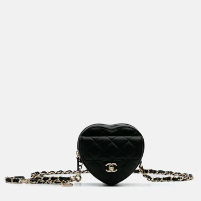 Pre-owned Chanel Cc In Love Heart Belt Mini Lambskin Bag In Black