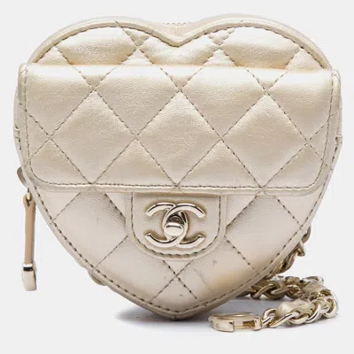 Pre-owned Chanel Cc In Love Mini Gold Metallic Lambskin Belt Bag