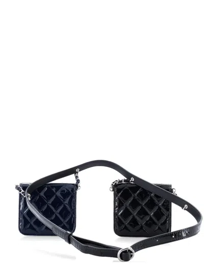 Pre-owned Chanel Cc In Love Waist Bag Quilted Patent Mini Belt Bag In Black