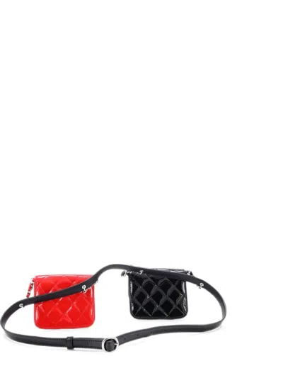 Pre-owned Chanel Cc In Love Waist Bag Quilted Patent Mini Belt Bag In Black