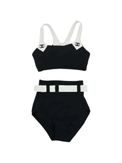 Pre-owned Chanel Cc Interlocking Belted Bikini In Black